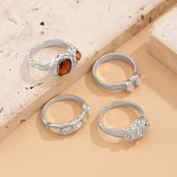 Thumbnail for Baroque 4Pcs Crystal Rhinestone Inlaid Carved Pattern Ring Set - ArtGalleryZen