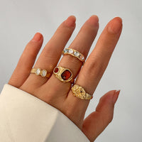 Thumbnail for Baroque 4Pcs Crystal Rhinestone Inlaid Carved Pattern Ring Set