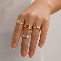 Thumbnail for Baroque 4Pcs Crystal Rhinestone Inlaid Carved Pattern Ring Set