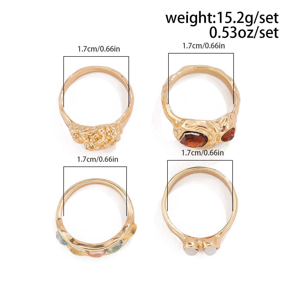 Baroque 4Pcs Crystal Rhinestone Inlaid Carved Pattern Ring Set