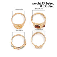 Thumbnail for Baroque 4Pcs Crystal Rhinestone Inlaid Carved Pattern Ring Set