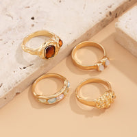 Thumbnail for Baroque 4Pcs Crystal Rhinestone Inlaid Carved Pattern Ring Set