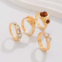 Thumbnail for Baroque 4Pcs Crystal Rhinestone Inlaid Carved Pattern Ring Set