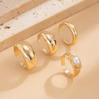 Thumbnail for Baroque 4pcs Gold Silver Tone Pearl Inlaid Ring Set - ArtGalleryZen