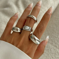 Thumbnail for Baroque 4pcs Gold Silver Tone Pearl Inlaid Ring Set - ArtGalleryZen