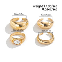 Thumbnail for Baroque 4pcs Gold Silver Tone Pearl Inlaid Ring Set - ArtGalleryZen