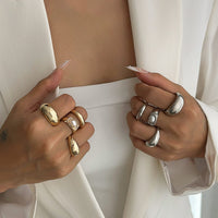 Thumbnail for Baroque 4pcs Gold Silver Tone Pearl Inlaid Ring Set - ArtGalleryZen