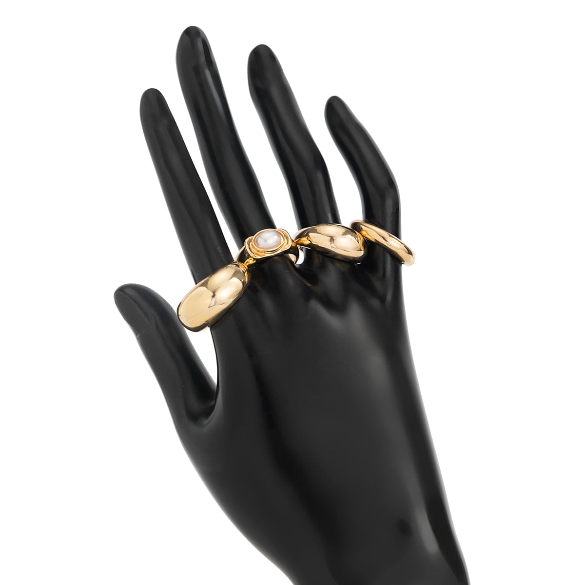 Baroque 4pcs Gold Silver Tone Pearl Inlaid Ring Set - ArtGalleryZen