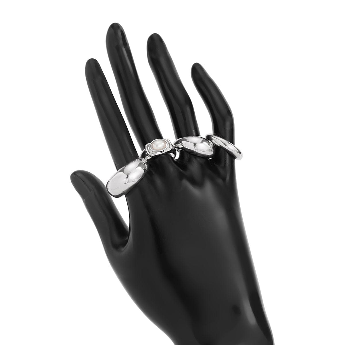 Baroque 4pcs Gold Silver Tone Pearl Inlaid Ring Set - ArtGalleryZen