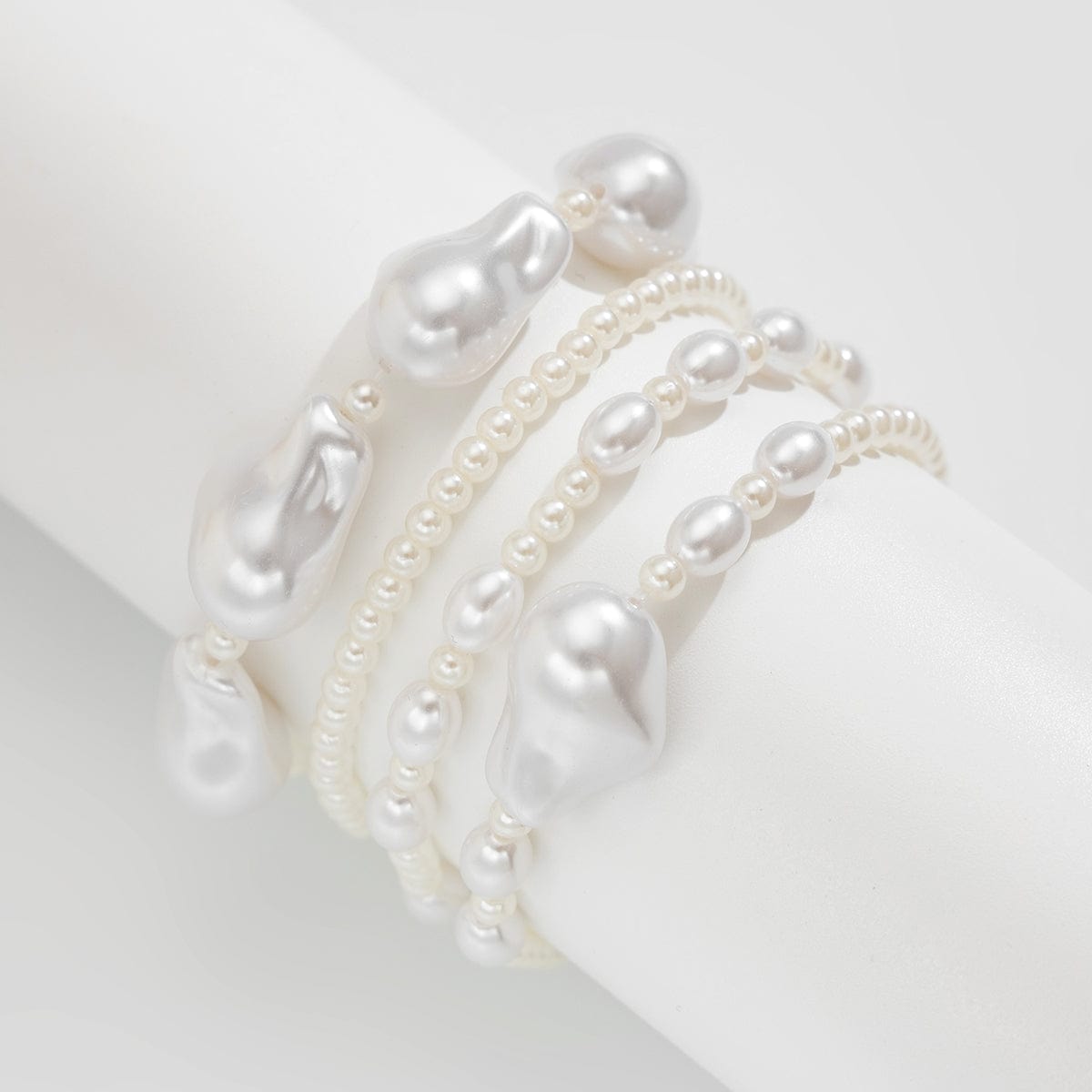 Baroque 4pcs Irregular Pearl Beaded Chain Bracelet Set