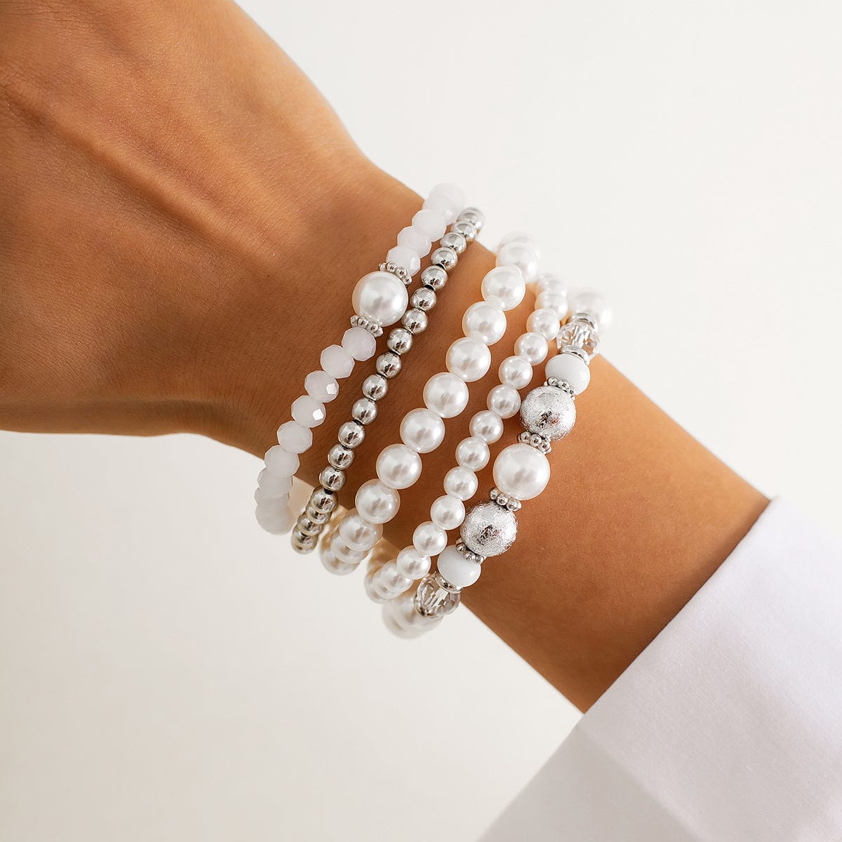 Baroque 4pcs Pearl Crystal Chain Stackable Bracelet Set