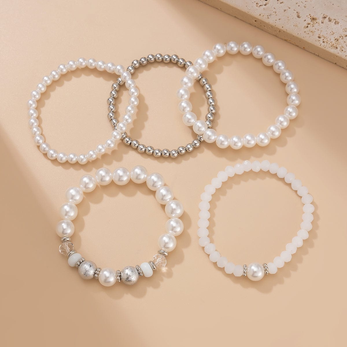 Baroque 4pcs Pearl Crystal Chain Stackable Bracelet Set