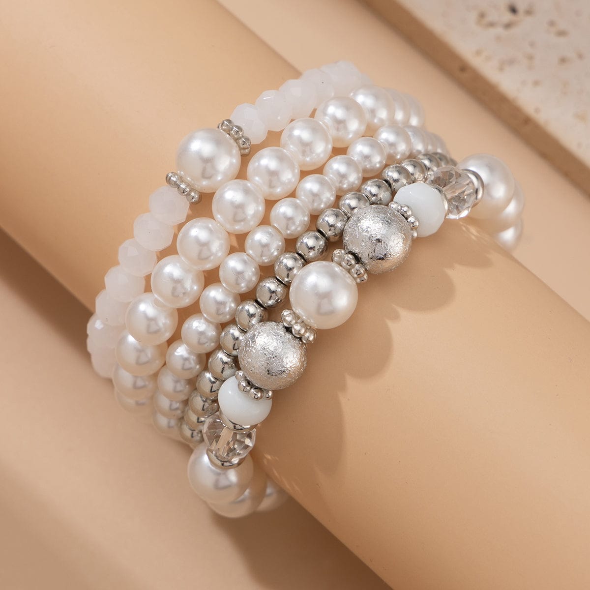 Baroque 4pcs Pearl Crystal Chain Stackable Bracelet Set