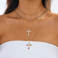 Thumbnail for Baroque 4pcs Rhinestone Inlaid Cross Pendant Crystal Chain Necklace Set - ArtGalleryZen