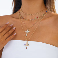 Thumbnail for Baroque 4pcs Rhinestone Inlaid Cross Pendant Crystal Chain Necklace Set - ArtGalleryZen