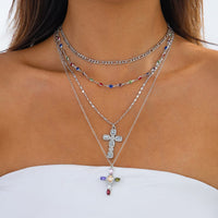 Thumbnail for Baroque 4pcs Rhinestone Inlaid Cross Pendant Crystal Chain Necklace Set - ArtGalleryZen