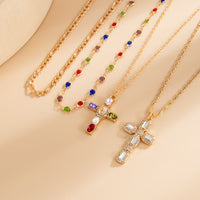 Thumbnail for Baroque 4pcs Rhinestone Inlaid Cross Pendant Crystal Chain Necklace Set - ArtGalleryZen