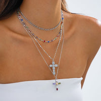 Thumbnail for Baroque 4pcs Rhinestone Inlaid Cross Pendant Crystal Chain Necklace Set - ArtGalleryZen