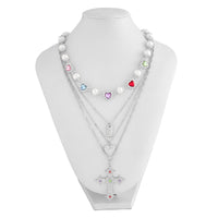 Thumbnail for Baroque 4pcs Rhinestone Inlaid Heart Cross Pendant Pearl Chain Necklace Set - ArtGalleryZen