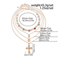 Thumbnail for Baroque 4pcs Rhinestone Inlaid Heart Cross Pendant Pearl Chain Necklace Set - ArtGalleryZen