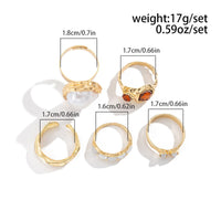 Thumbnail for Baroque 5pcs Irregular Pearl Crystal Inlaid Pleated Ring Set - ArtGalleryZen