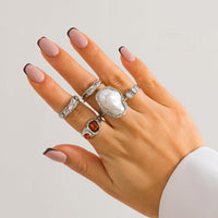 Thumbnail for Baroque 5pcs Irregular Pearl Crystal Inlaid Pleated Ring Set - ArtGalleryZen