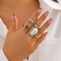 Thumbnail for Baroque 5pcs Irregular Pearl Crystal Inlaid Pleated Ring Set - ArtGalleryZen