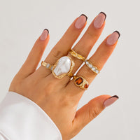 Thumbnail for Baroque 5pcs Irregular Pearl Crystal Inlaid Pleated Ring Set