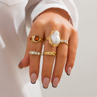 Thumbnail for Baroque 5pcs Irregular Pearl Crystal Inlaid Pleated Ring Set