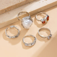 Thumbnail for Baroque 5pcs Irregular Pearl Crystal Inlaid Pleated Ring Set