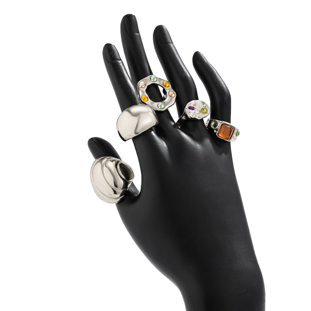 Baroque 5pcs Rhinestone Inlaid Hollow Chunky Ring Set - ArtGalleryZen