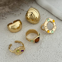 Thumbnail for Baroque 5pcs Rhinestone Inlaid Hollow Chunky Ring Set - ArtGalleryZen