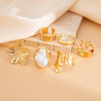 Thumbnail for Baroque 6pcs Irregular Pearl Inlaid Textured Flower Ring Set - ArtGalleryZen