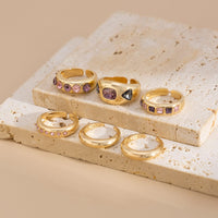 Thumbnail for Baroque 6pcs Pink Rhinestone Inlaid Open Ring Set - ArtGalleryZen