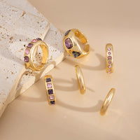Thumbnail for Baroque 6pcs Pink Rhinestone Inlaid Open Ring Set