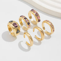 Thumbnail for Baroque 6pcs Pink Rhinestone Inlaid Open Ring Set