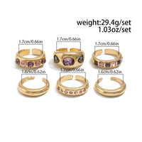 Thumbnail for Baroque 6pcs Pink Rhinestone Inlaid Open Ring Set