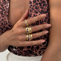 Thumbnail for Baroque 6pcs Pink Rhinestone Inlaid Open Ring Set