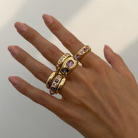 Thumbnail for Baroque 6pcs Pink Rhinestone Inlaid Open Ring Set