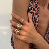 Thumbnail for Baroque 6pcs Pink Rhinestone Inlaid Open Ring Set