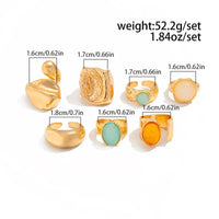 Thumbnail for Baroque 7pcs Crystal Inlaid Chunky Textured Waterdrop Ring Set - ArtGalleryZen