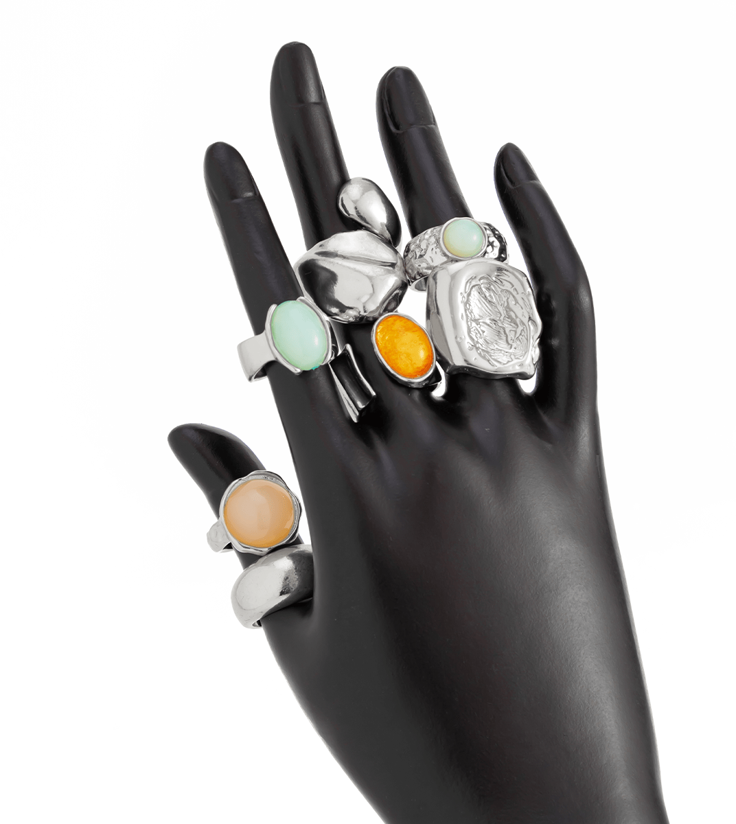 Baroque 7pcs Crystal Inlaid Chunky Textured Waterdrop Ring Set - ArtGalleryZen