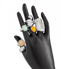 Thumbnail for Baroque 7pcs Crystal Inlaid Chunky Textured Waterdrop Ring Set - ArtGalleryZen