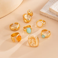 Thumbnail for Baroque 7pcs Crystal Inlaid Chunky Textured Waterdrop Ring Set - ArtGalleryZen