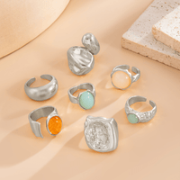 Thumbnail for Baroque 7pcs Crystal Inlaid Chunky Textured Waterdrop Ring Set - ArtGalleryZen