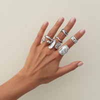 Thumbnail for Baroque 7pcs Gold Silver Tone Pearl Inlaid Curved Ring Set - ArtGalleryZen