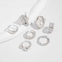 Thumbnail for Baroque 7pcs Gold Silver Tone Pearl Inlaid Curved Ring Set - ArtGalleryZen