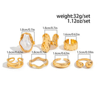 Thumbnail for Baroque 7pcs Gold Silver Tone Pearl Inlaid Curved Ring Set - ArtGalleryZen