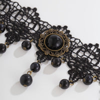 Thumbnail for Baroque Black Crystal Tassel Floral Lace Anklet