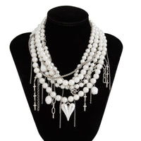 Thumbnail for Baroque Chunky Layered Heart Cross Tassel Pearl Chain Necklace - ArtGalleryZen